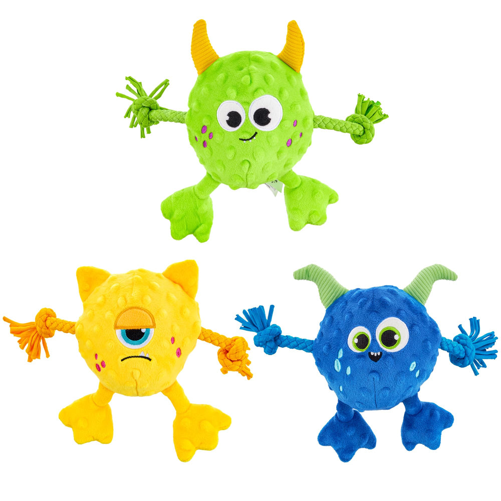 Downtown Pet Supply plush monster chew toy 1 design ideal for interactive play with squeaker ball