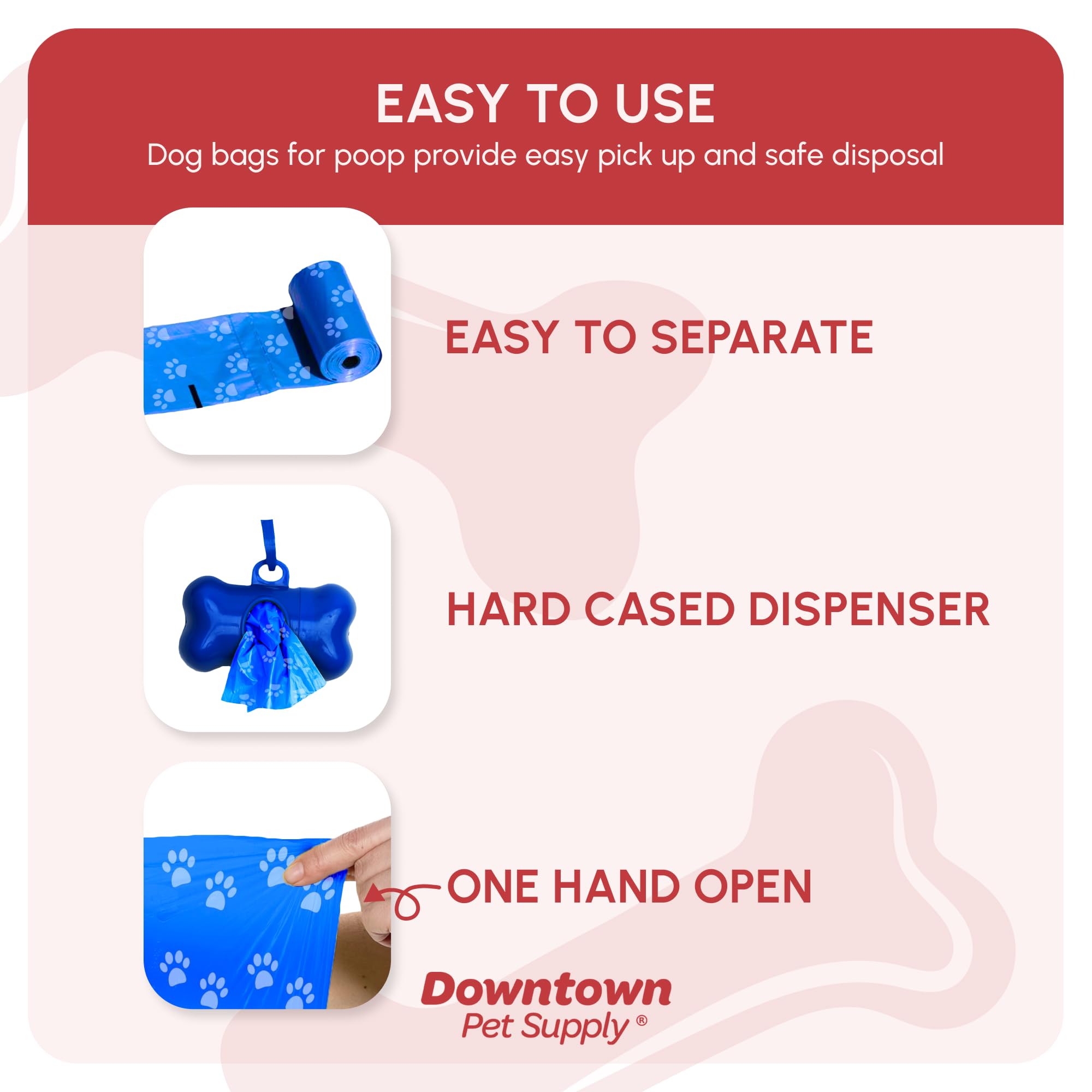 Downtown Pet Supply leak-proof bags keep hands clean during walks.