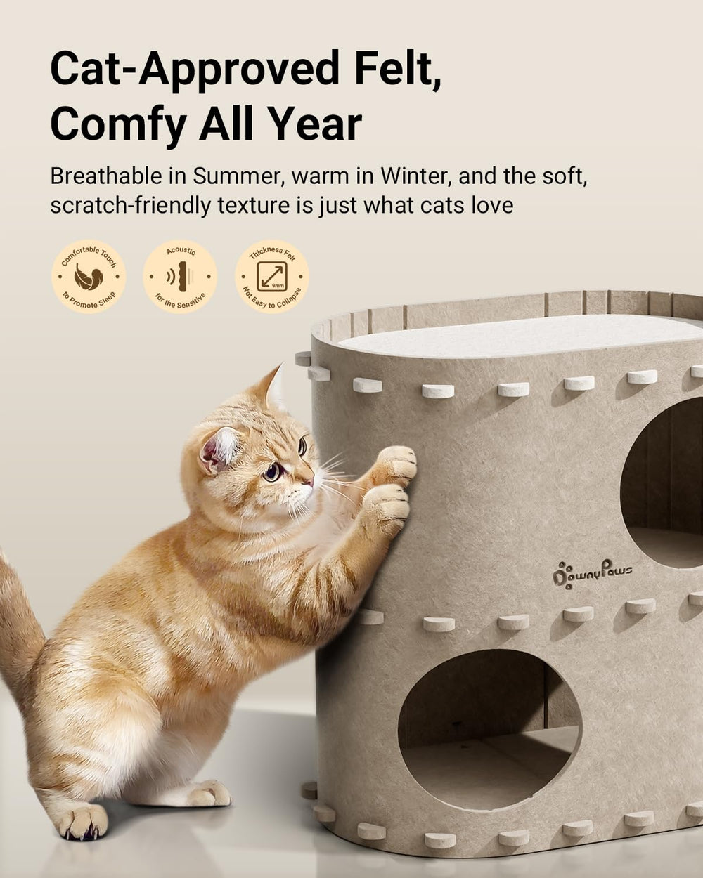 DownyPaws Castle Cat House dual bottom openings encourage group exploration and peeking games.