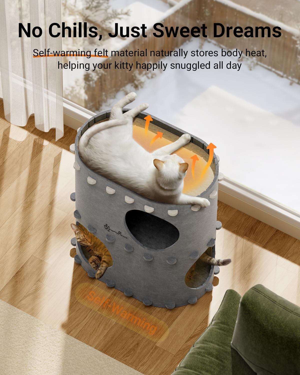 DownyPaws elevated perches provide secure observation points for naps and play.