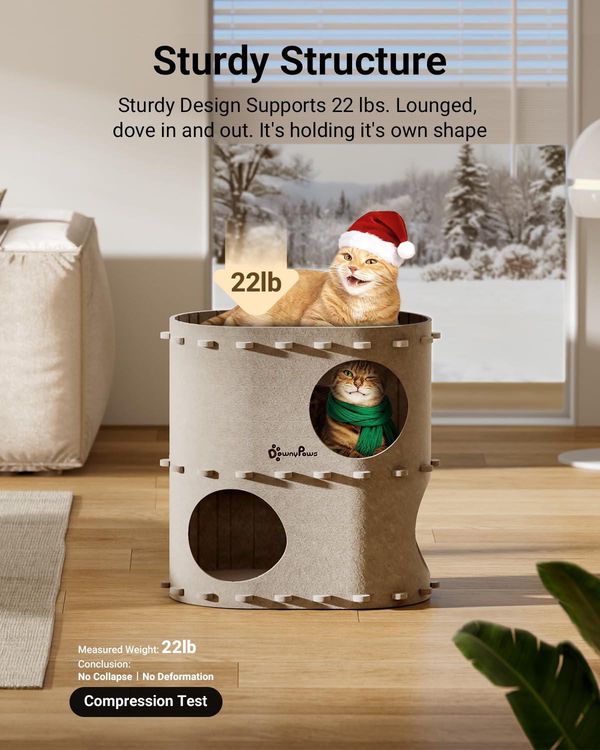 DownyPaws Castle Cat House fold-flat for quick cleaning and easy storage.