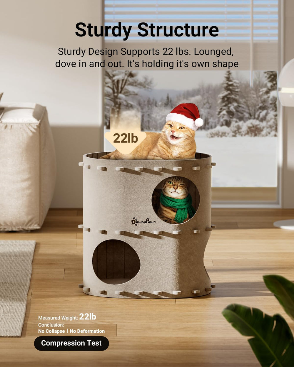 DownyPaws Castle Cat House fold-flat for quick cleaning and easy storage.