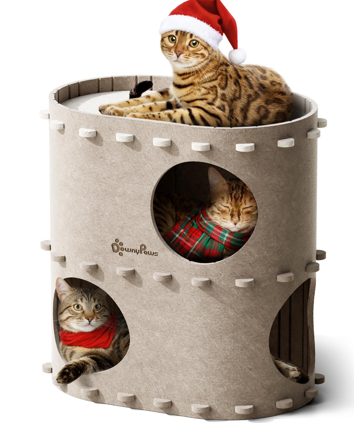 DownyPaws Castle Cat House front view shows a cozy multi-cat retreat for peaceful play.