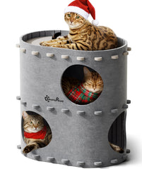 DownyPaws castle cat-house front view shows spacious entry for calm multi-cat play.