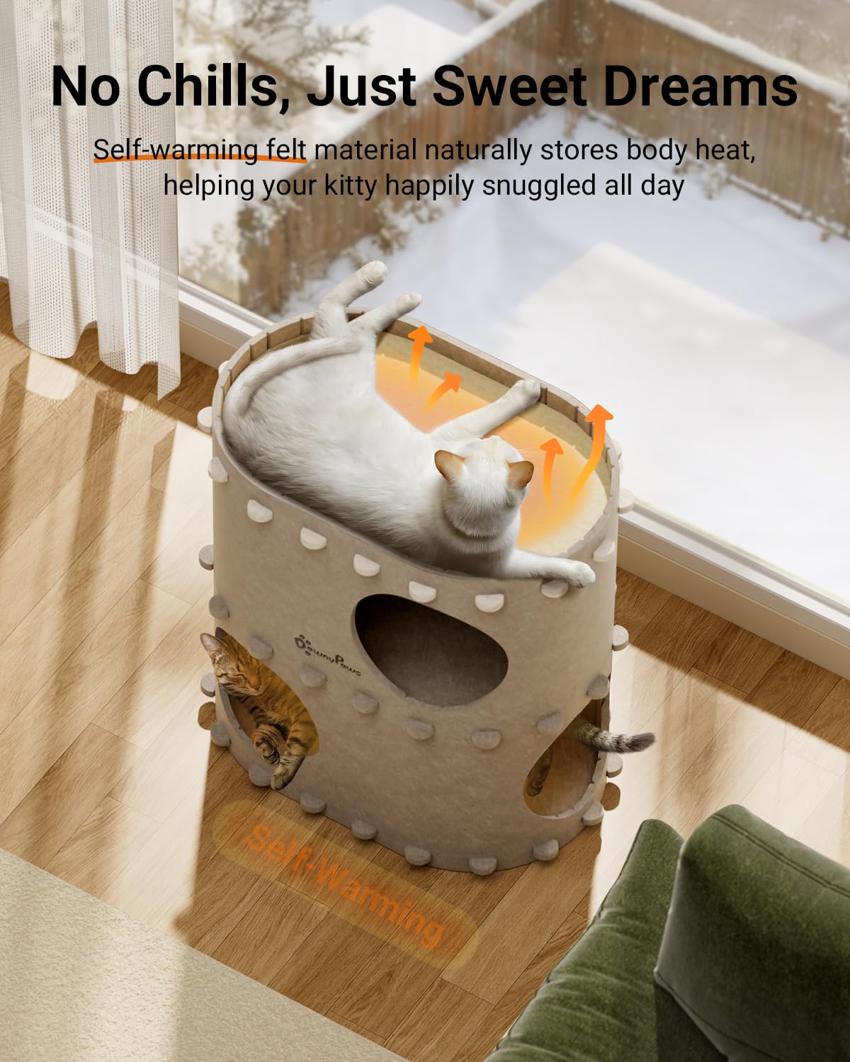 DownyPaws Castle Cat House mid-level hideout offers security for anxious cats during playtime.
