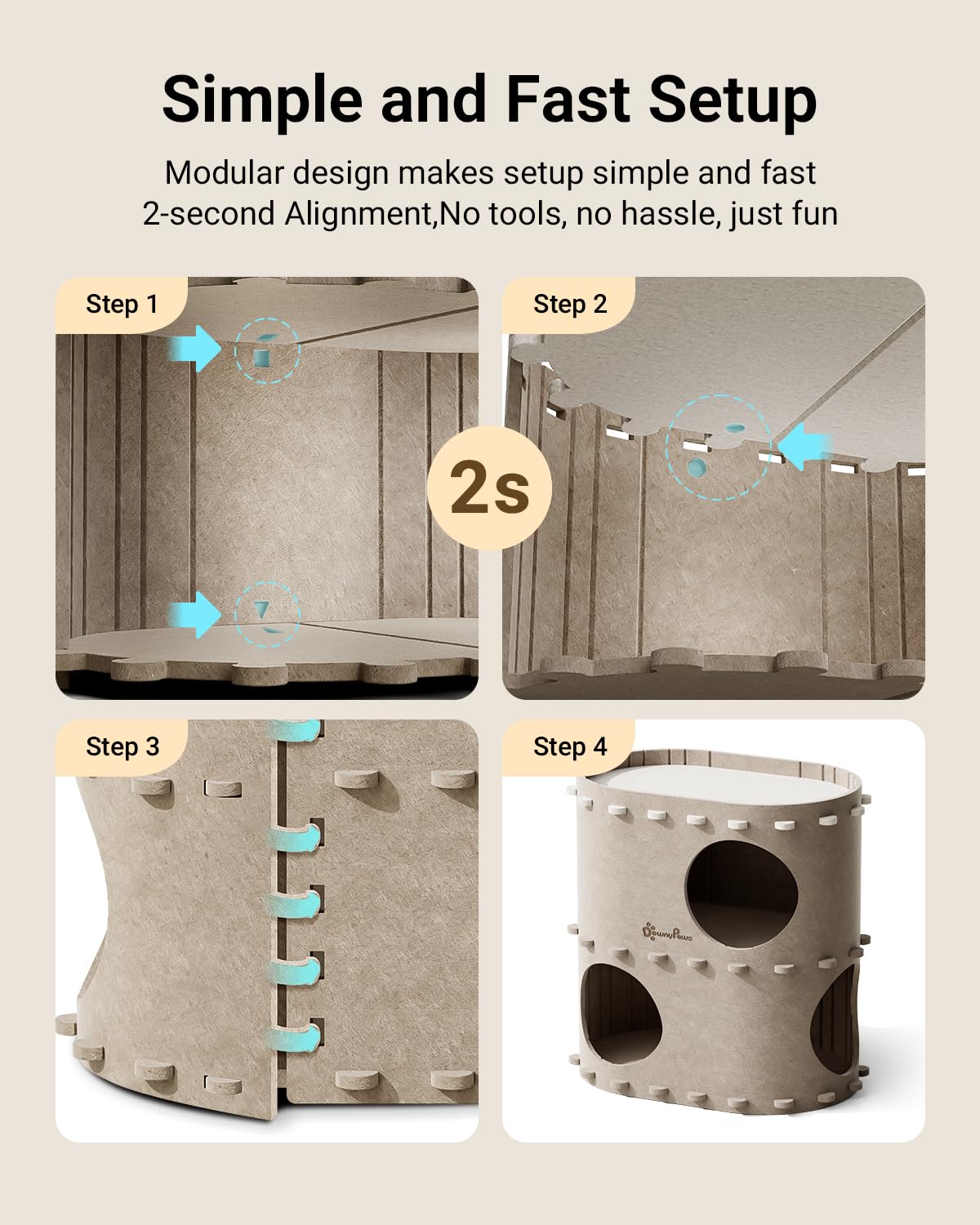 DownyPaws Castle Cat House cream color blends with home decor.
