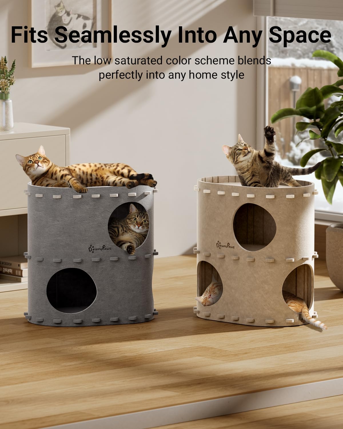 DownyPaws scratch-resistant felt detail demonstrates durable, cat-friendly texture.