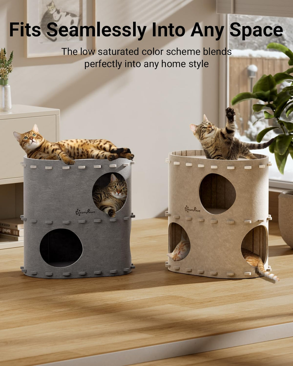DownyPaws scratch-resistant felt detail demonstrates durable, cat-friendly texture.