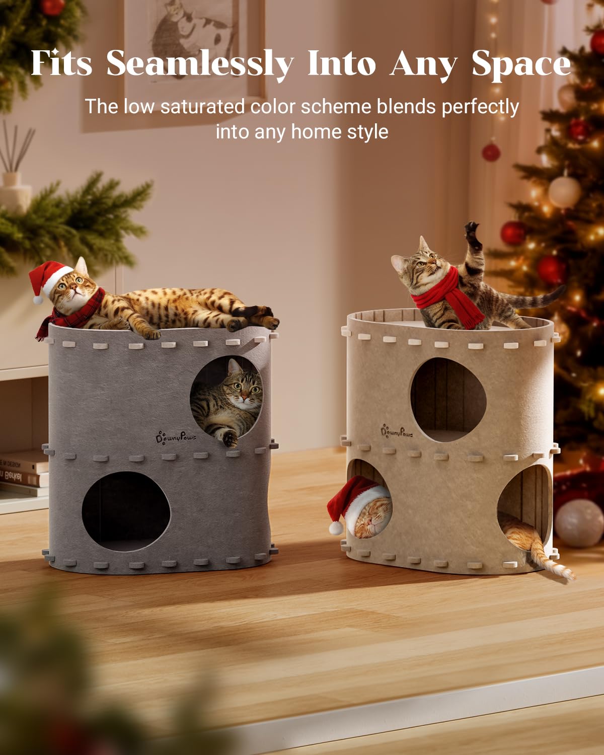 DownyPaws Castle Cat House scratch-resistant felt delivers durable comfort for daily use.