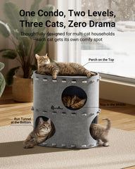 DownyPaws castle cat-house two-storey setup highlights vertical space for climbing.