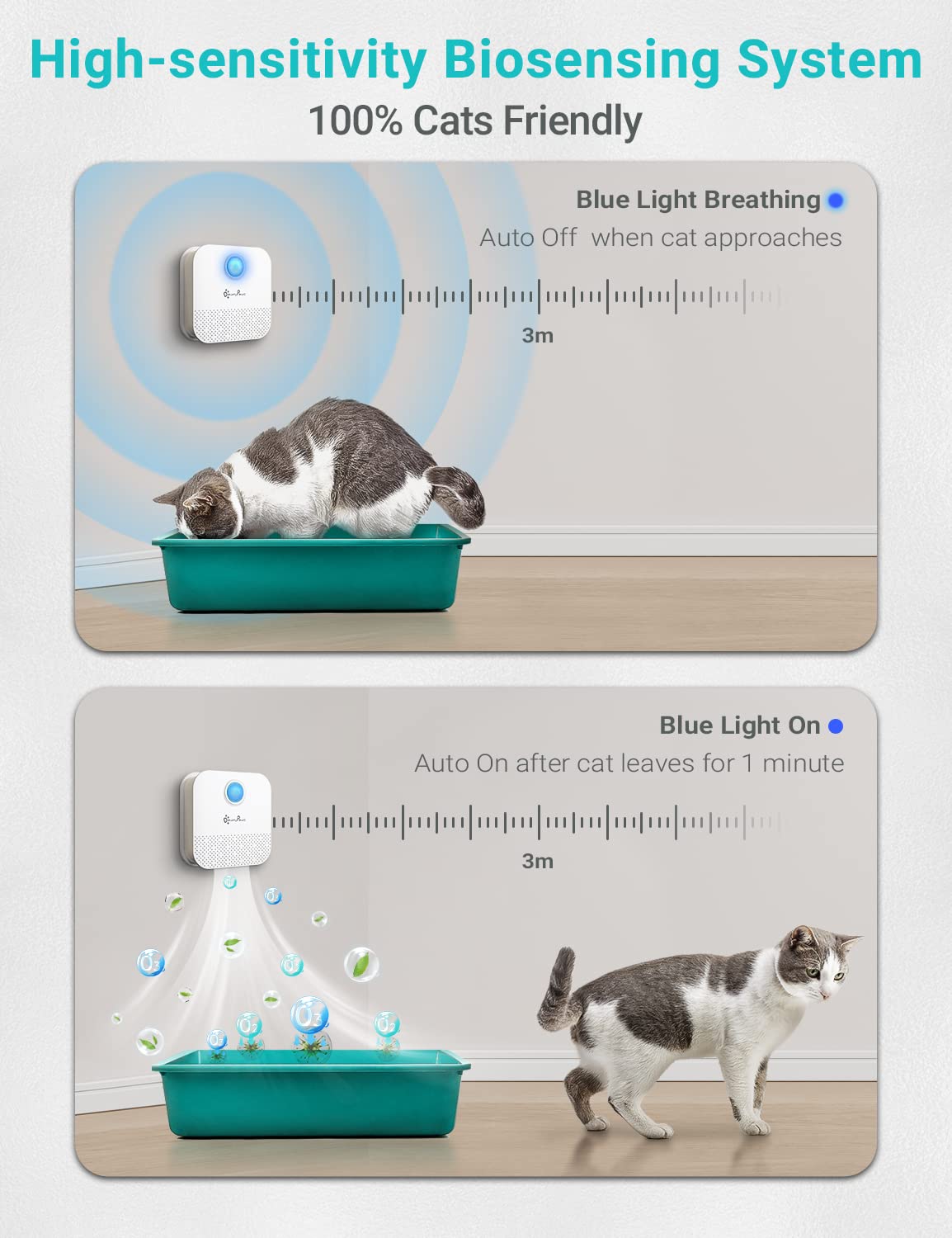DownyPaws cat litter deodorizer battery indicator shows status for maintenance readiness