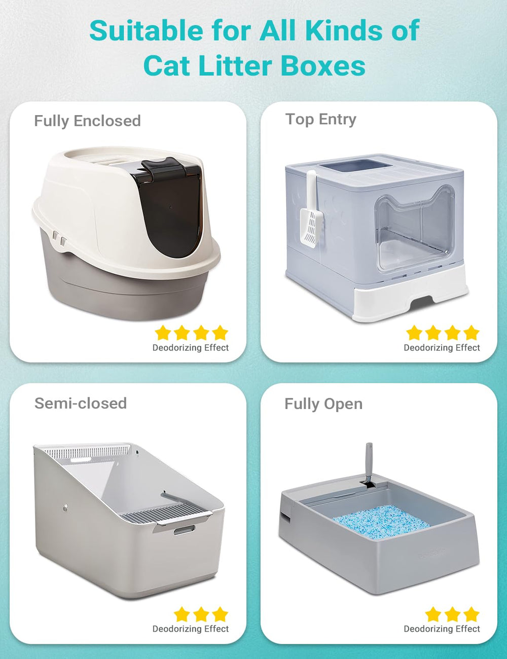 DownyPaws cat litter deodorizer multipurpose use illustrates placement in multiple rooms