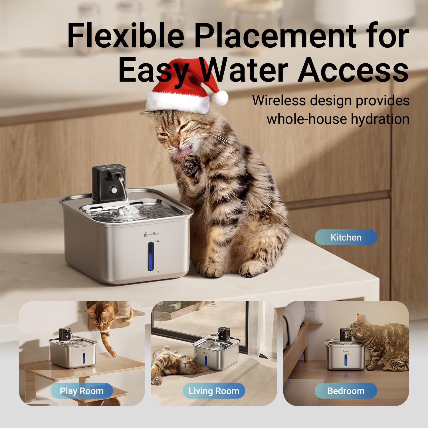 DownyPaws cat water fountain 3l capacity ensures ample hydration during busy days.