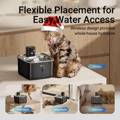 DownyPaws cat water fountain detachable cleaning close-up emphasizing easy sanitation of parts.