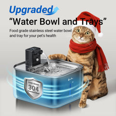 DownyPaws cat water fountain side view showing compact cordless setup for flexible placement.