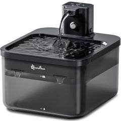 DownyPaws cordless water fountain front view demonstrates sleek black design for convenient pet hydration anywhere