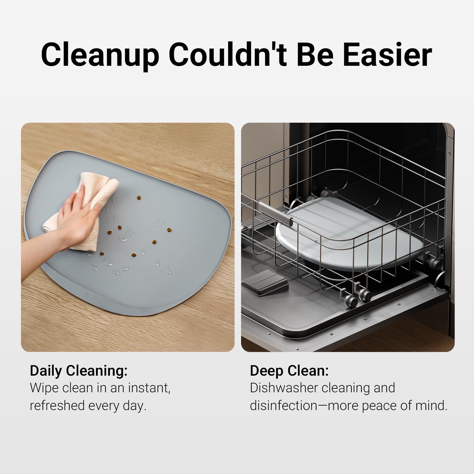DownyPaws floor protection during mealtime keeps surfaces dry.