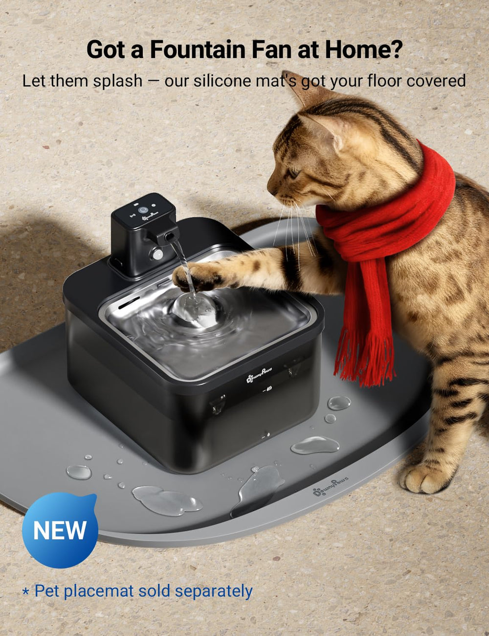 DownyPaws Fursink ultra-quiet pump image emphasizes near-silent operation at 30 decibels