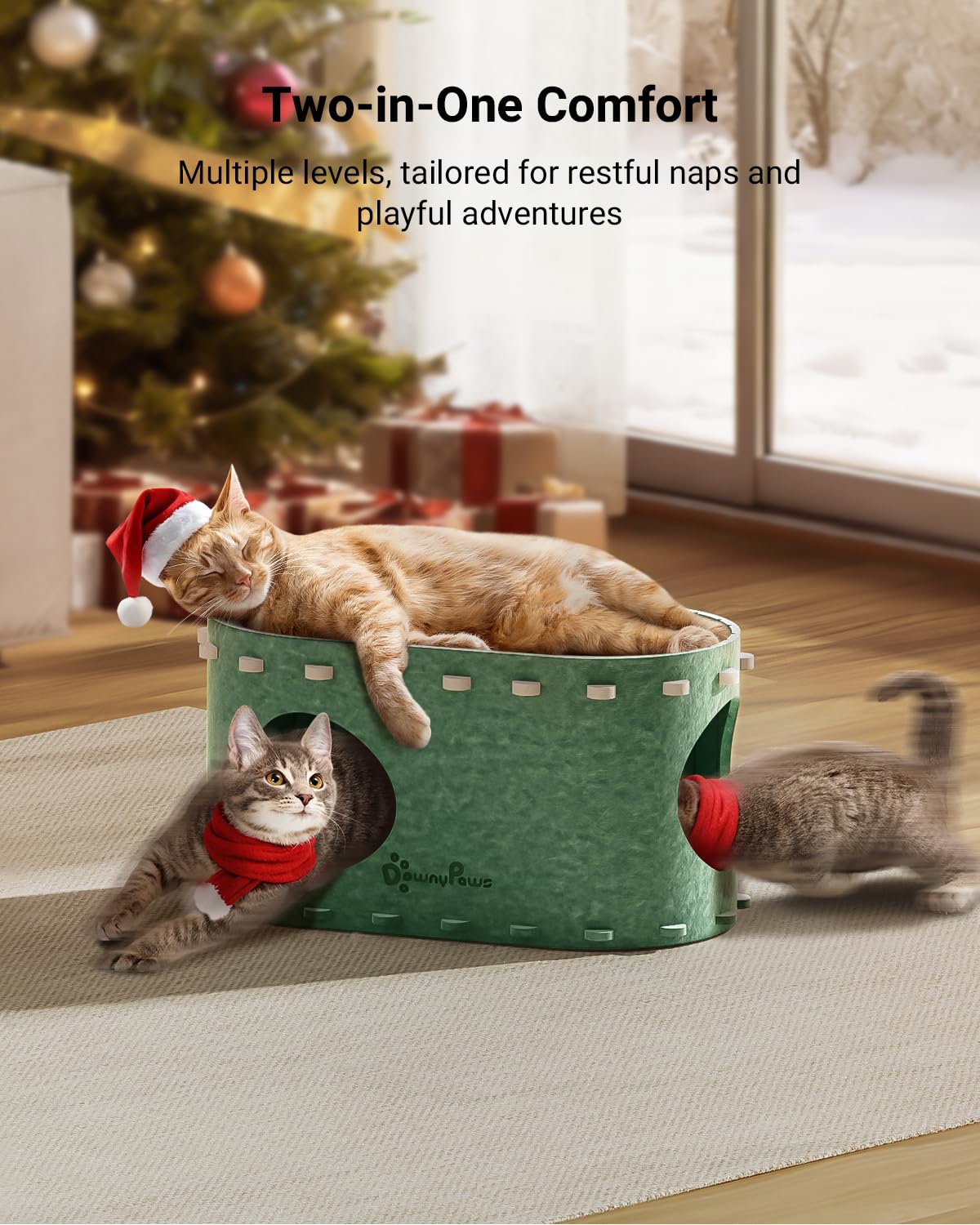 DownyPaws PeekaPurr forest multi-level design supports shared play.