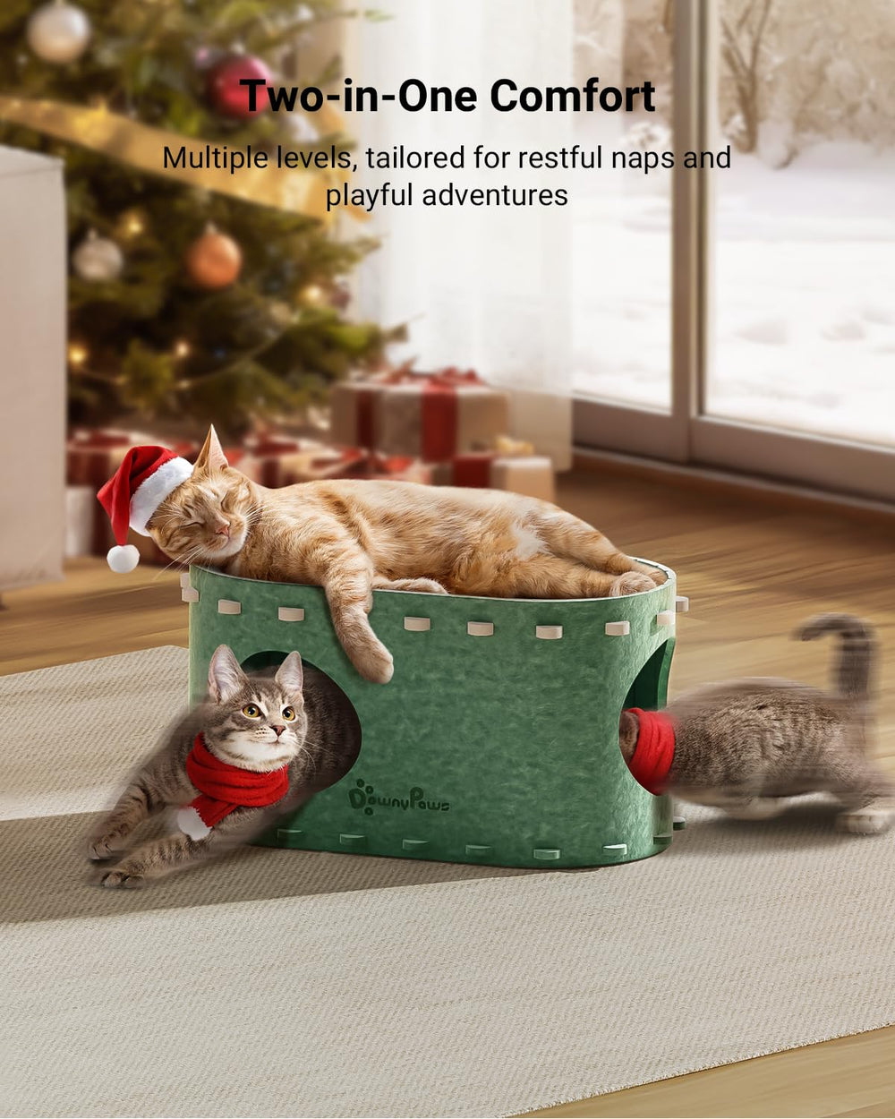 DownyPaws PeekaPurr forest multi-level design supports shared play.