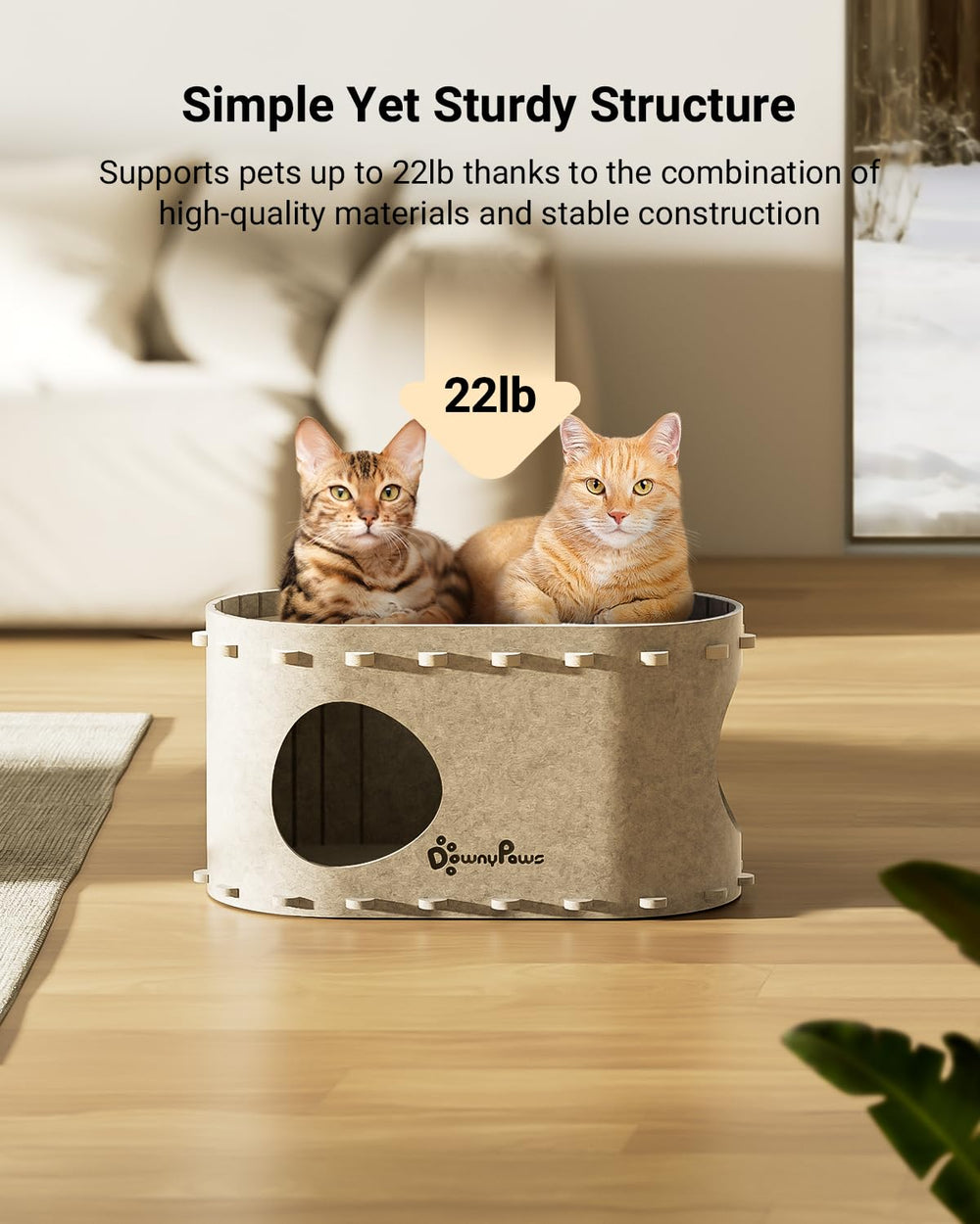 DownyPaws PeekaPurr compact footprint fits tight spaces without clutter.