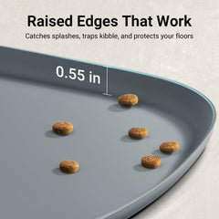 DownyPaws raised-edge mealtime mat prevents splashes and messes.
