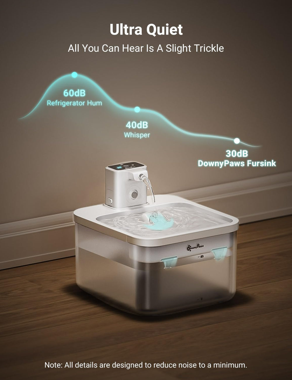 DownyPaws spout cleaning guide showing rinse-only instructions