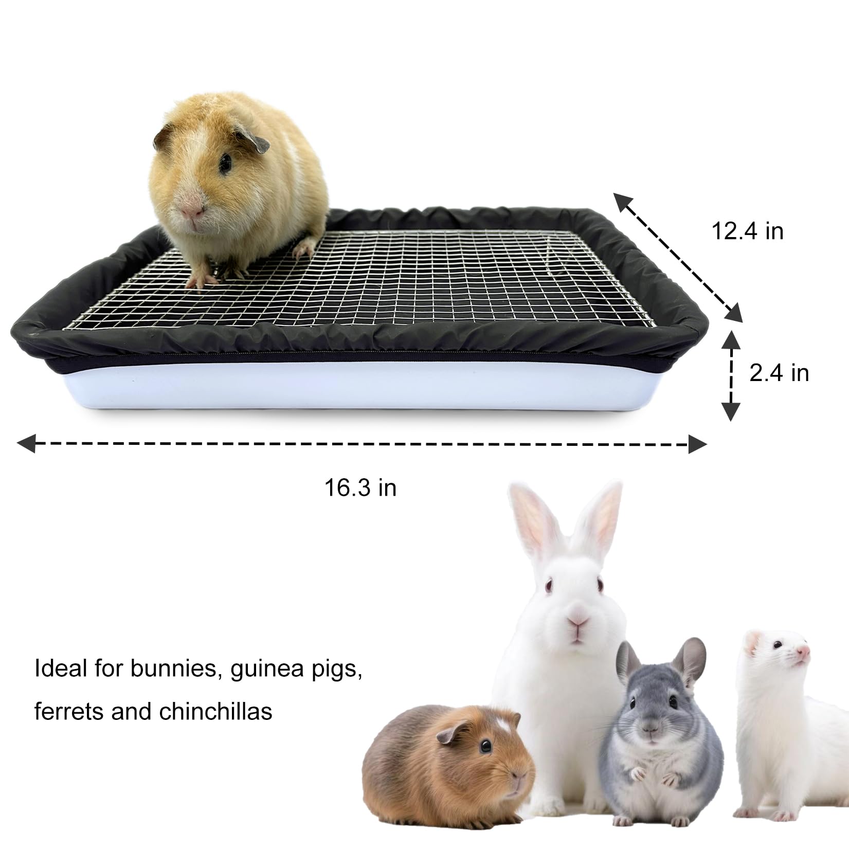 DOZZOPET Guinea Pigs Litter Box multi-pet use image conveys mess-free habitat benefits.
