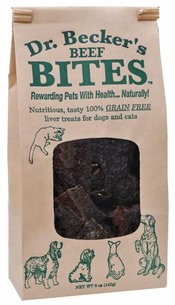 Dr. Becker's Original Beef Bites pack shot—protein-rich training reward for pets.
