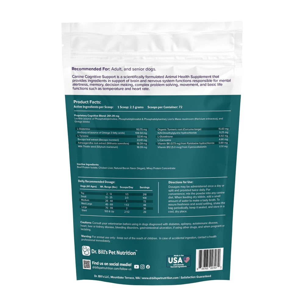 Dr. Bill’s canine cognitive support vitamin B12 label benefits