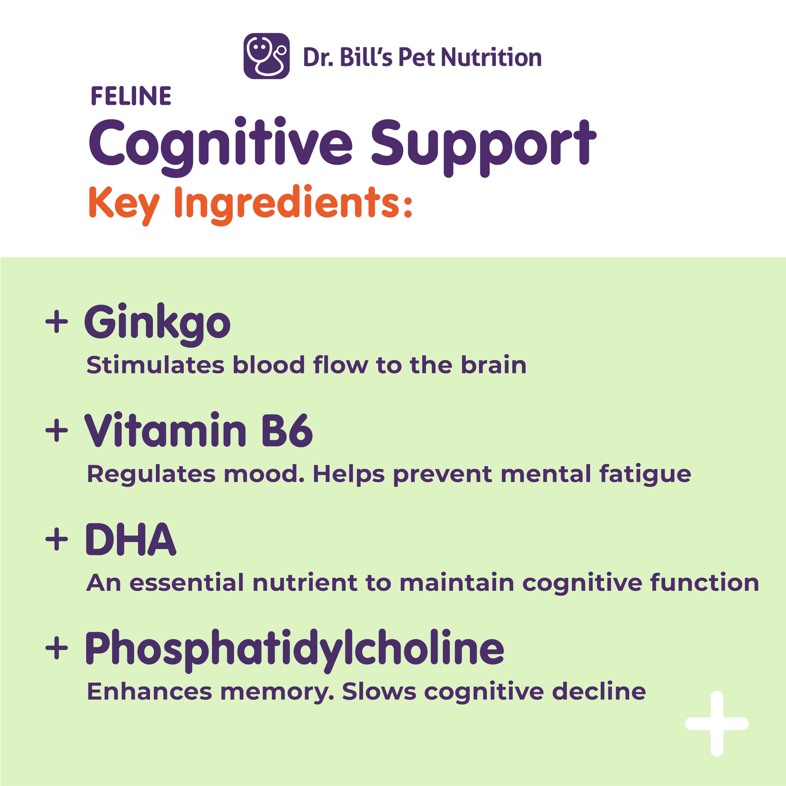Dr. Bill's Feline Cognitive Support with gingko biloba aids cognitive comfort