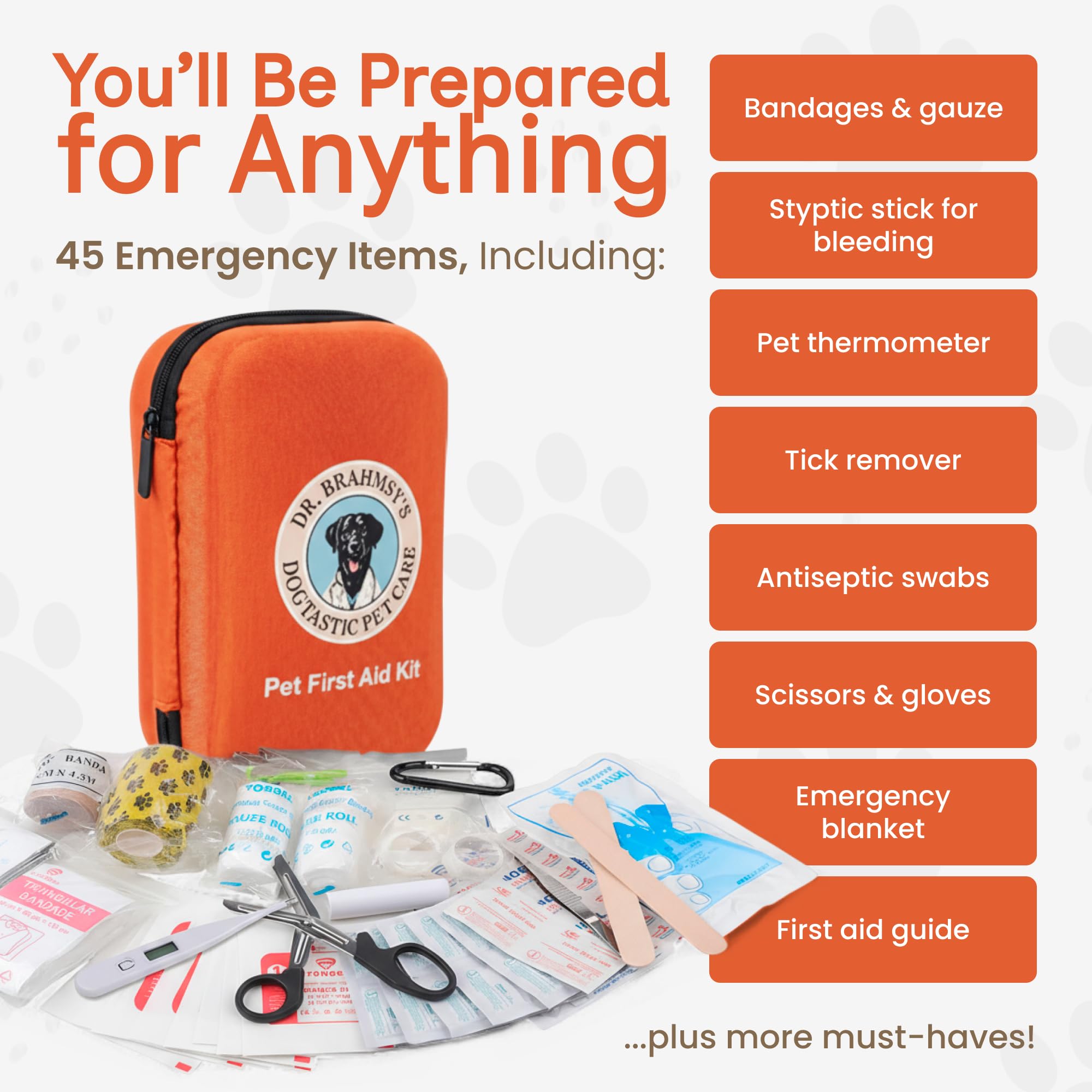 Dr Brahmsy’s Pet First Aid Kit scissors and bandage wraps for quick care