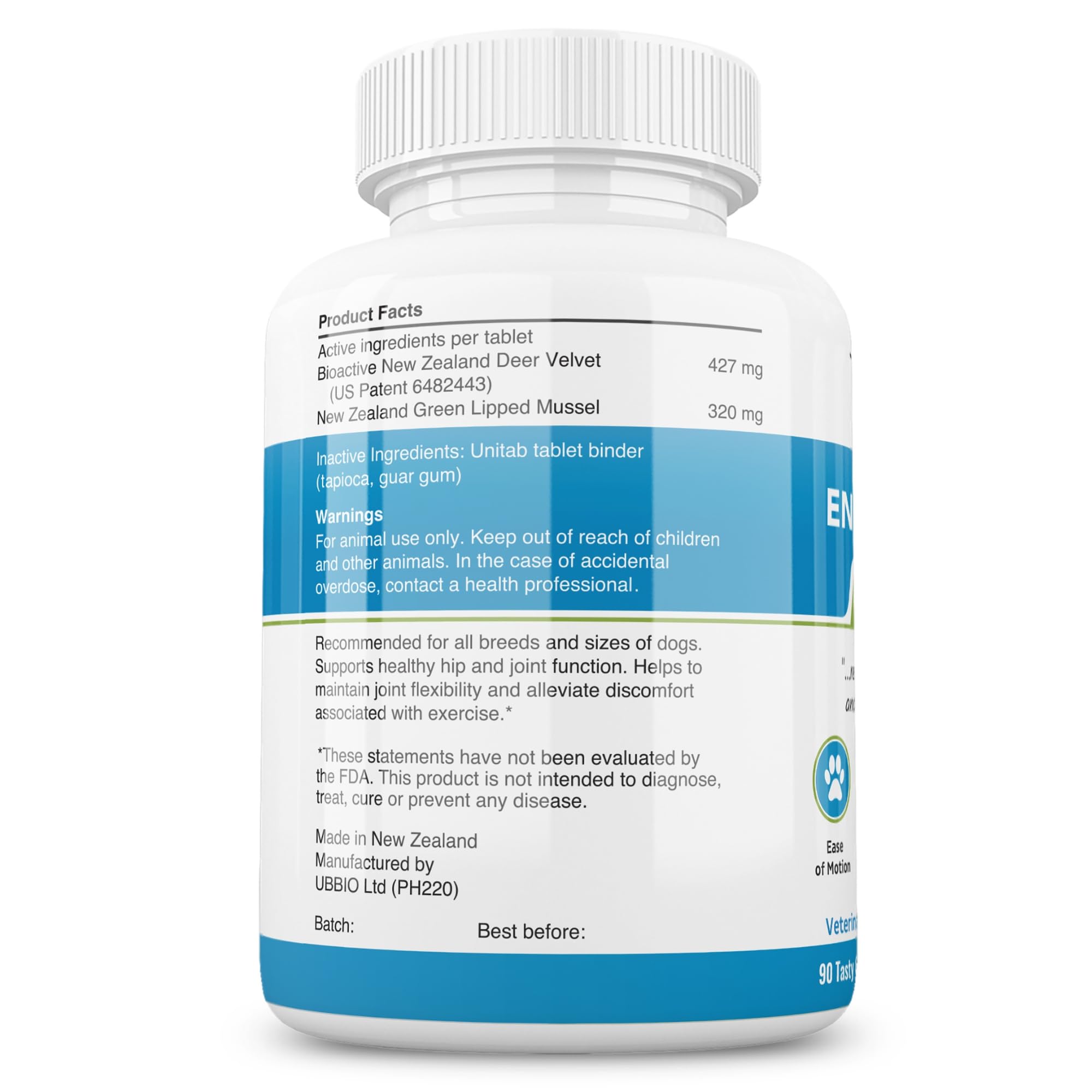 Dr. Buzbys Encore Mobility tablets close-up for joint support.