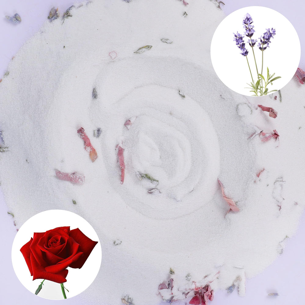 DR.DUDU dust-free sand texture shown as a clean, low-dust bathing option.