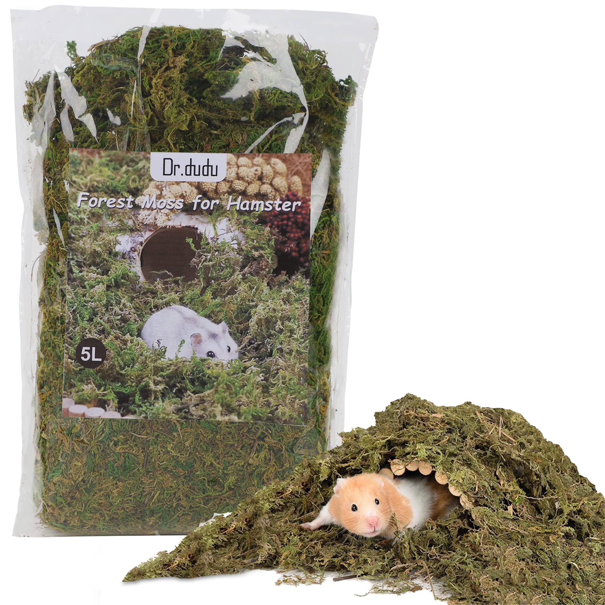 DR.DUDU forest moss 5L bag open showing natural texture and comfort for cages