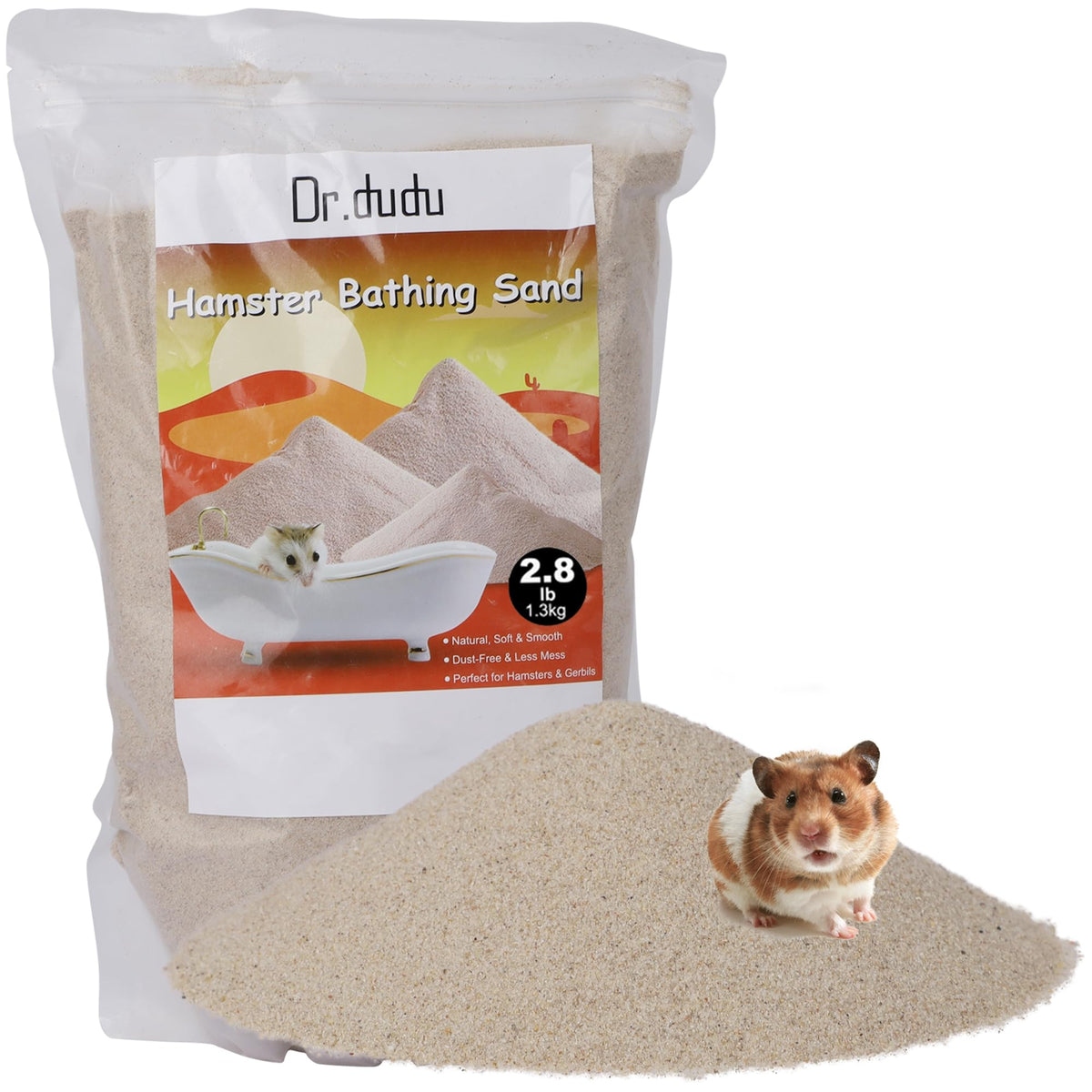 DR.DUDU Hamster Bath Sand bag displays beige 2.8lb package for dust-free grooming