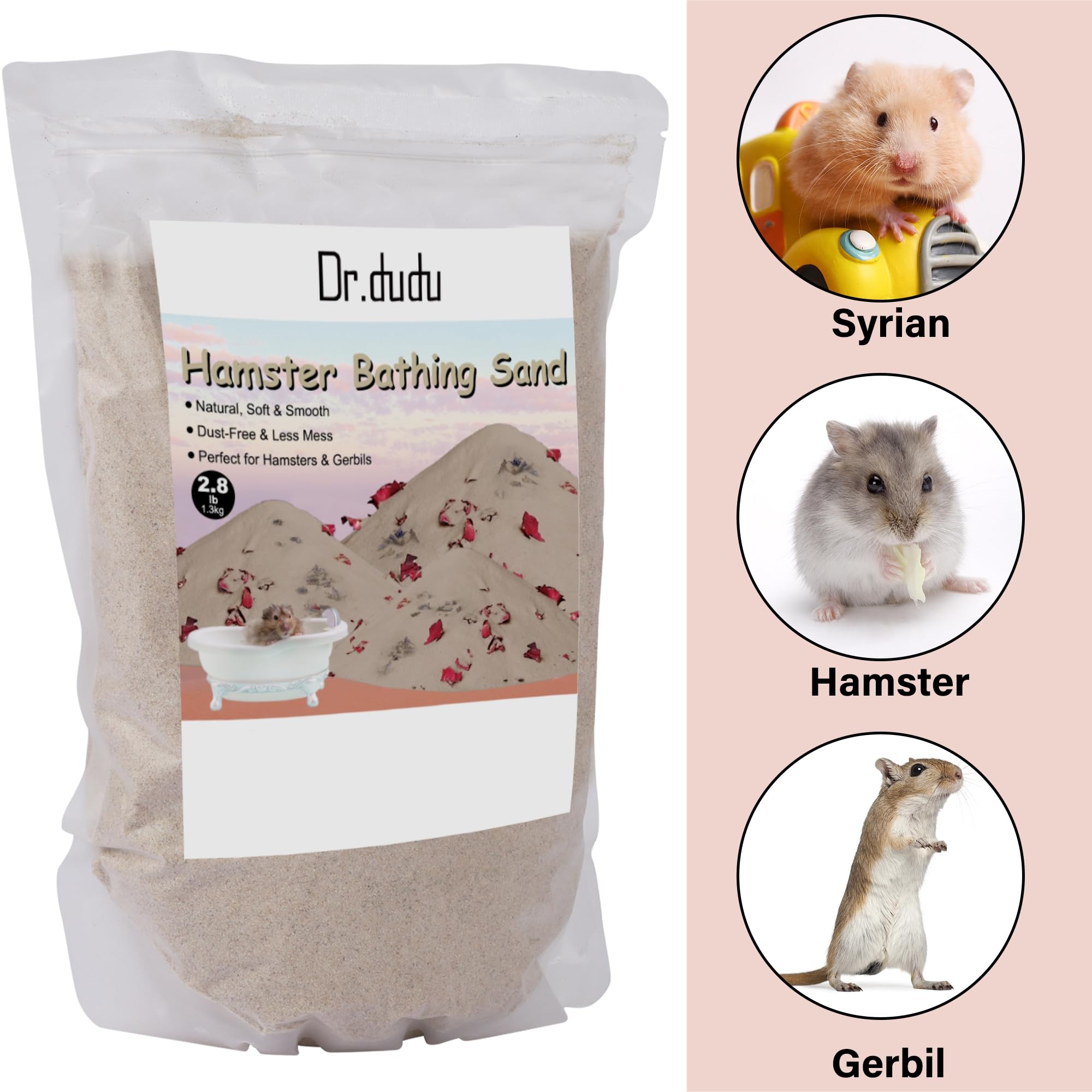 DR.DUDU hamster bath sand dust-free showcases gentle bathing for small pets.