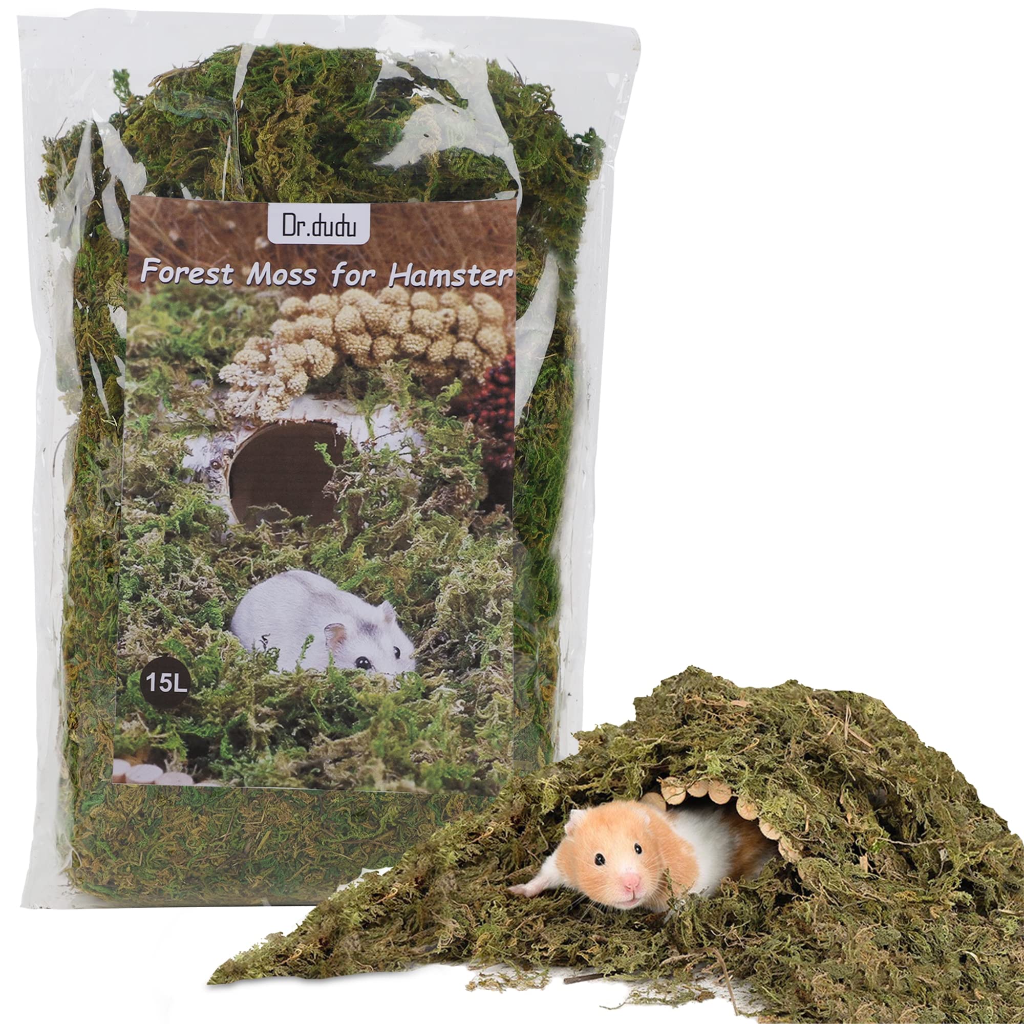DR.DUDU Musgo forestal en empaque, opción natural para jaula de hámster.