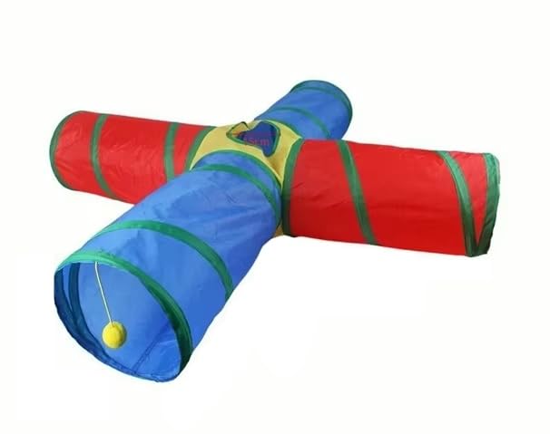 Dr. Fluffyyes Cat Tunnel 4-Way design for indoor enrichment and interactive exploration.