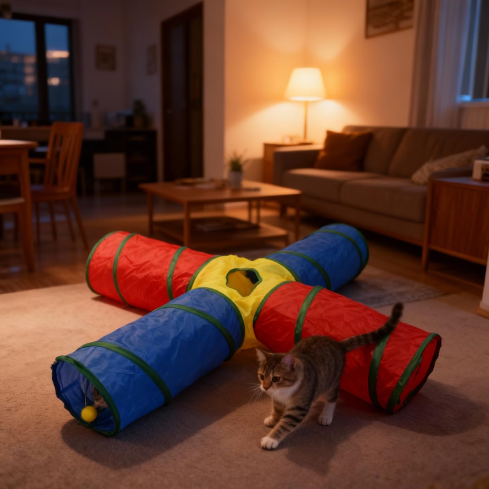 Dr. Fluffyyes Hanging Ball encourages batting and grabbing during exercise sessions.