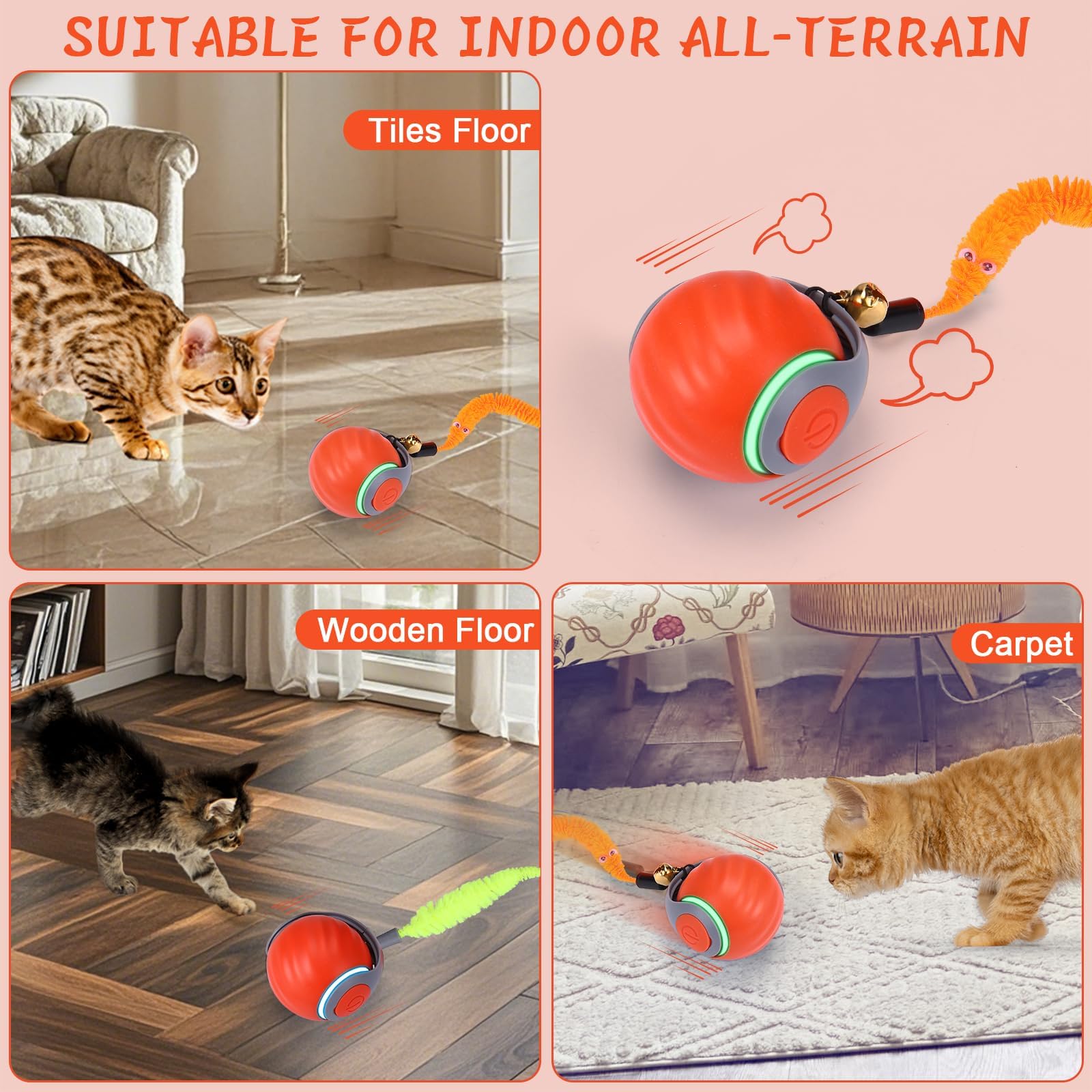 Dr. Fluffyyes rolling cat ball supports continuous chasing fun.