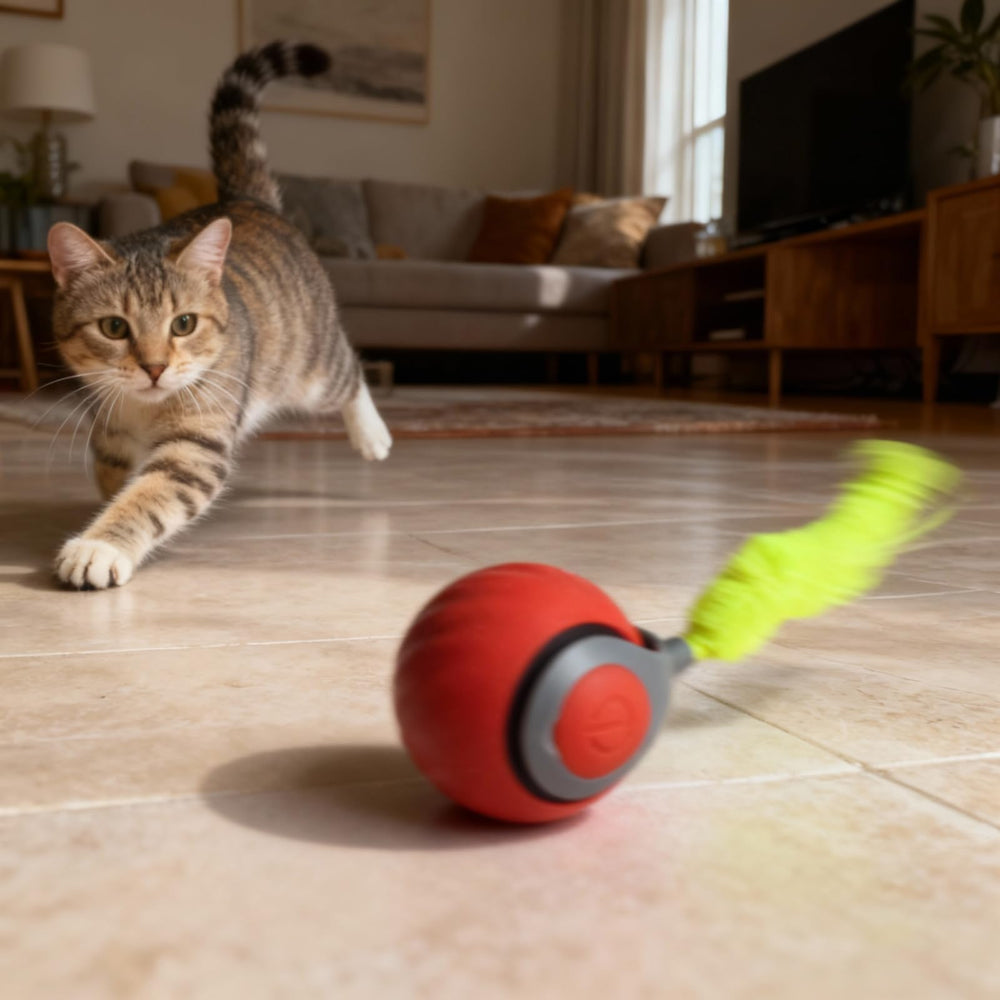 Dr. Fluffyyes USB rechargeable cat toy for easy charging after play.