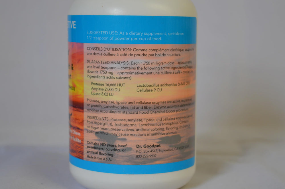Dr. Goodpet Canine Digestive Enzymes 10X meal-ready—smooths mealtime digestion.