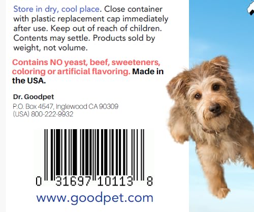 Dr. Goodpet Canine Digestive Enzymes 10X ingredient-label closeup—plant-based enzymes.