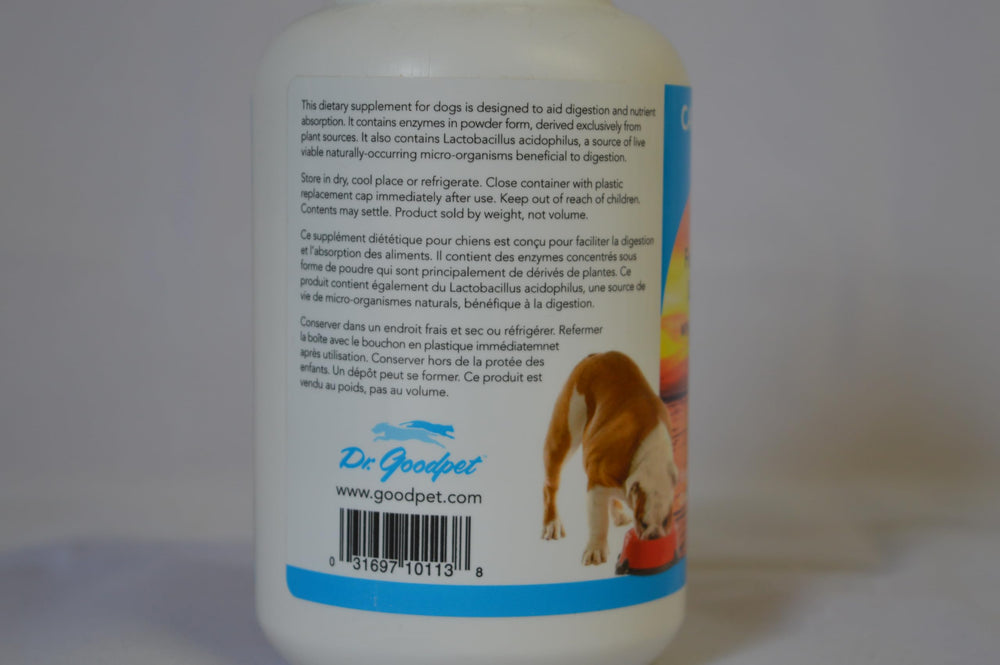 Dr. Goodpet Canine Digestive Enzymes 10X vegan-formula—no animal ingredients.