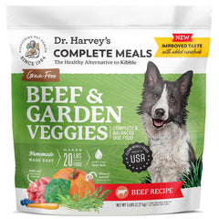 Dr. Harvey's Beef & Garden Veggies dog food bag — real beef first ingredient supports balanced nutrition.