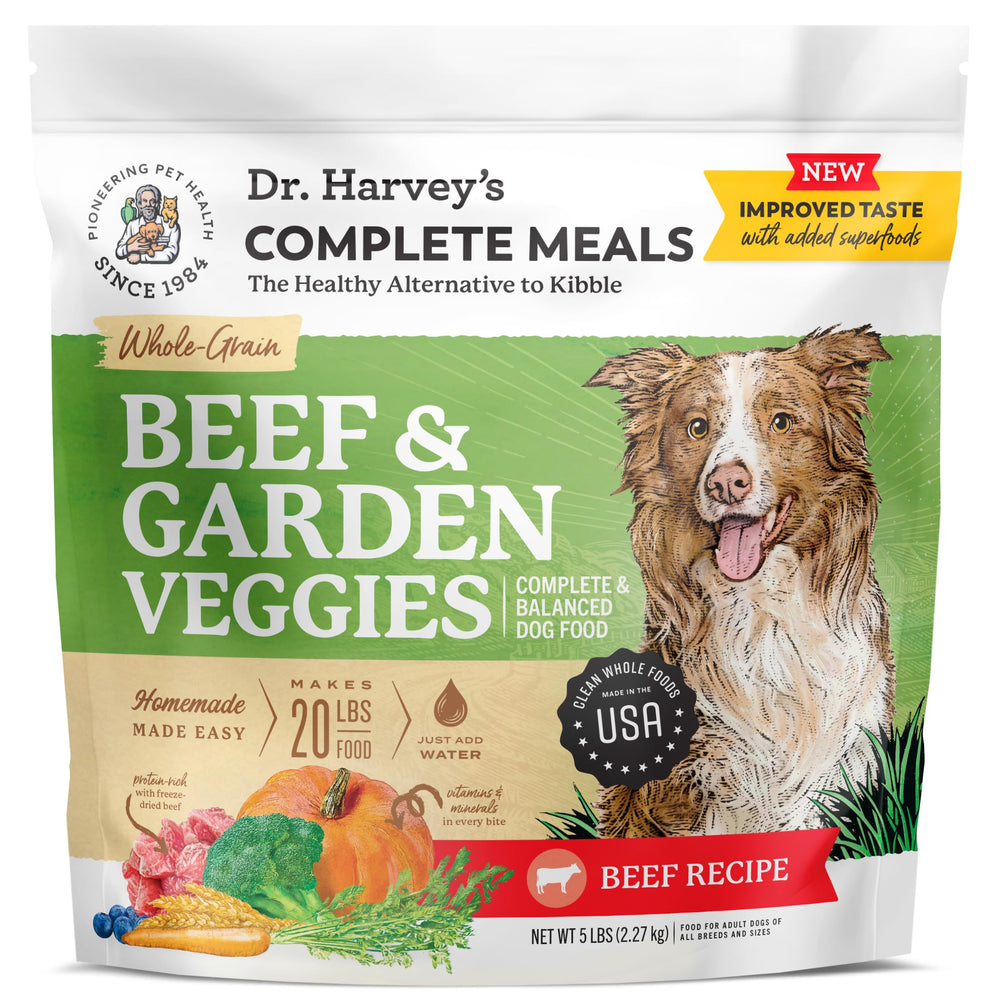 Dr. Harvey's Beef and Garden Veggies packaging signals premium, human-grade ingredients.