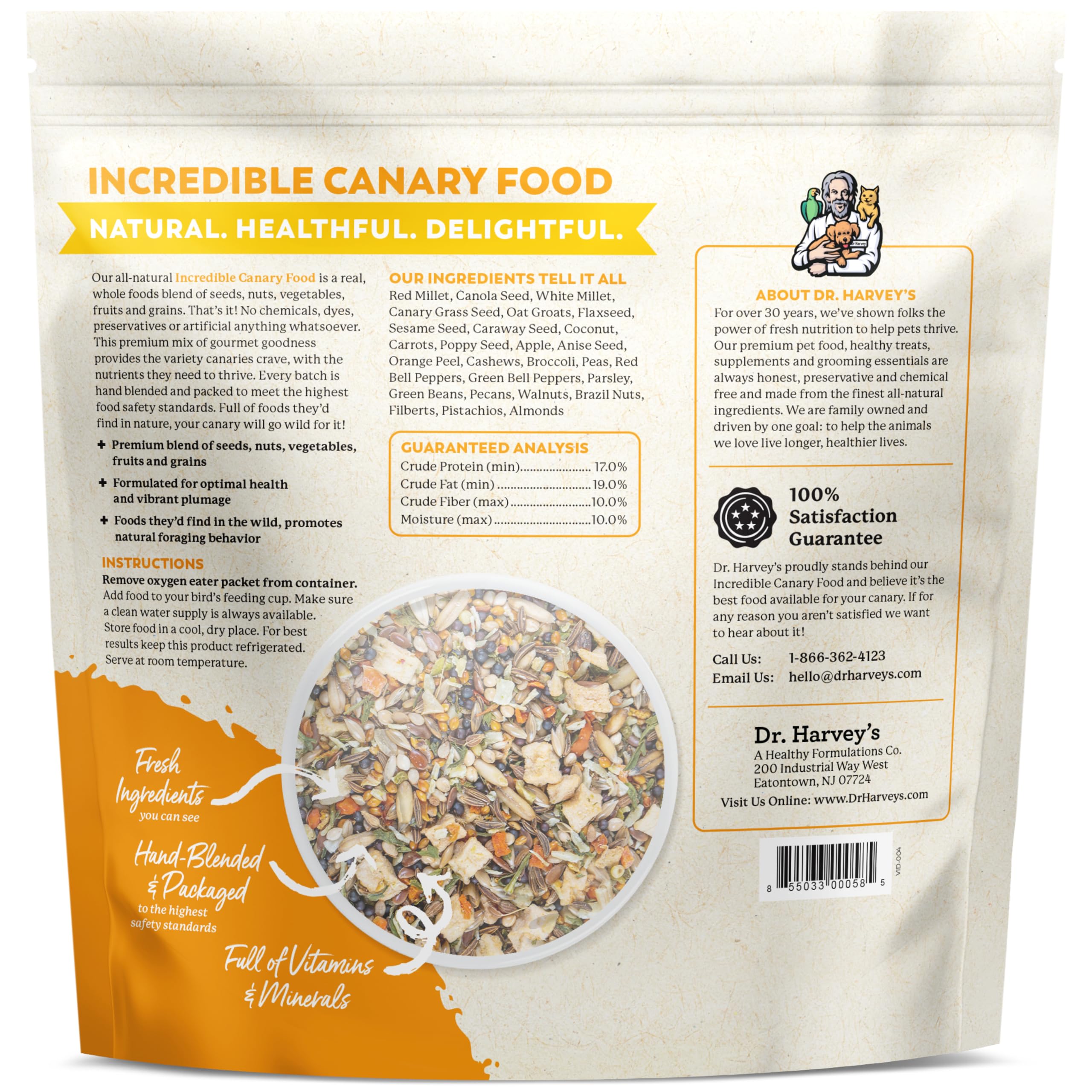 Dr. Harvey's Canary Blend foraging behavior setup demonstrates engaging feeding routine.