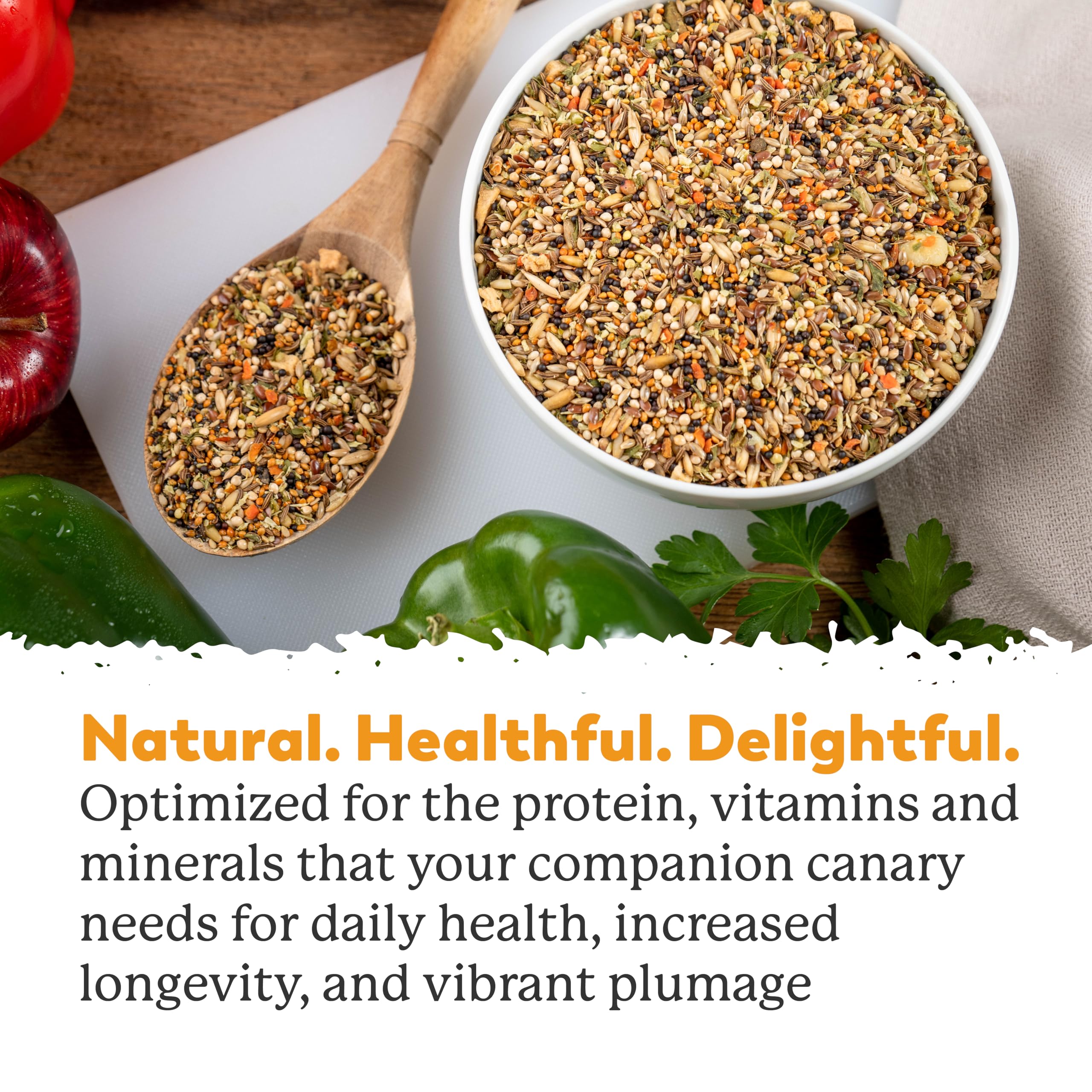 Dr. Harvey's Canary Blend seed-nut-fruit mix supports balanced nutrition.