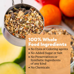 Dr. Harvey's Colossal Cockatiel Blend ingredients spread illustrate diverse nutrition.